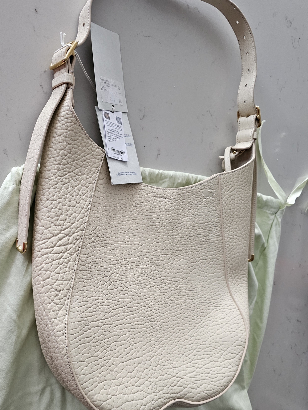 Burberry Cream Pebbled Leather Shoulder Hobo with Gold Hardware - Picture 10 of 10